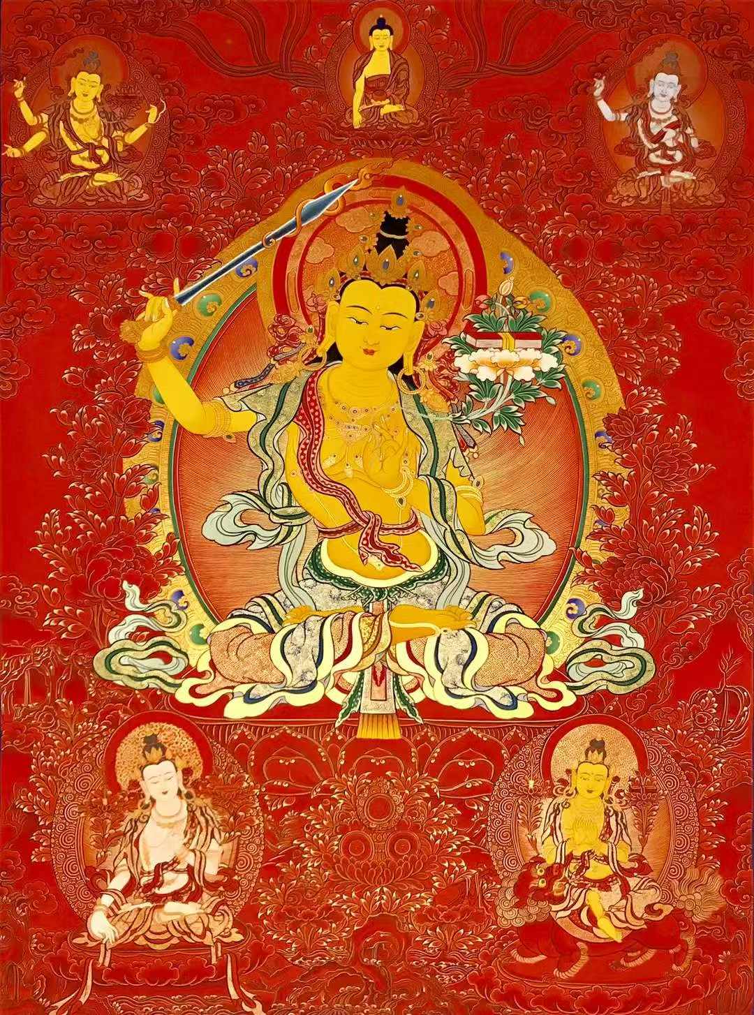 【中國熱貢唐卡藝術收藏】 熱貢吾屯寺高僧加持手繪 《文殊菩薩》
