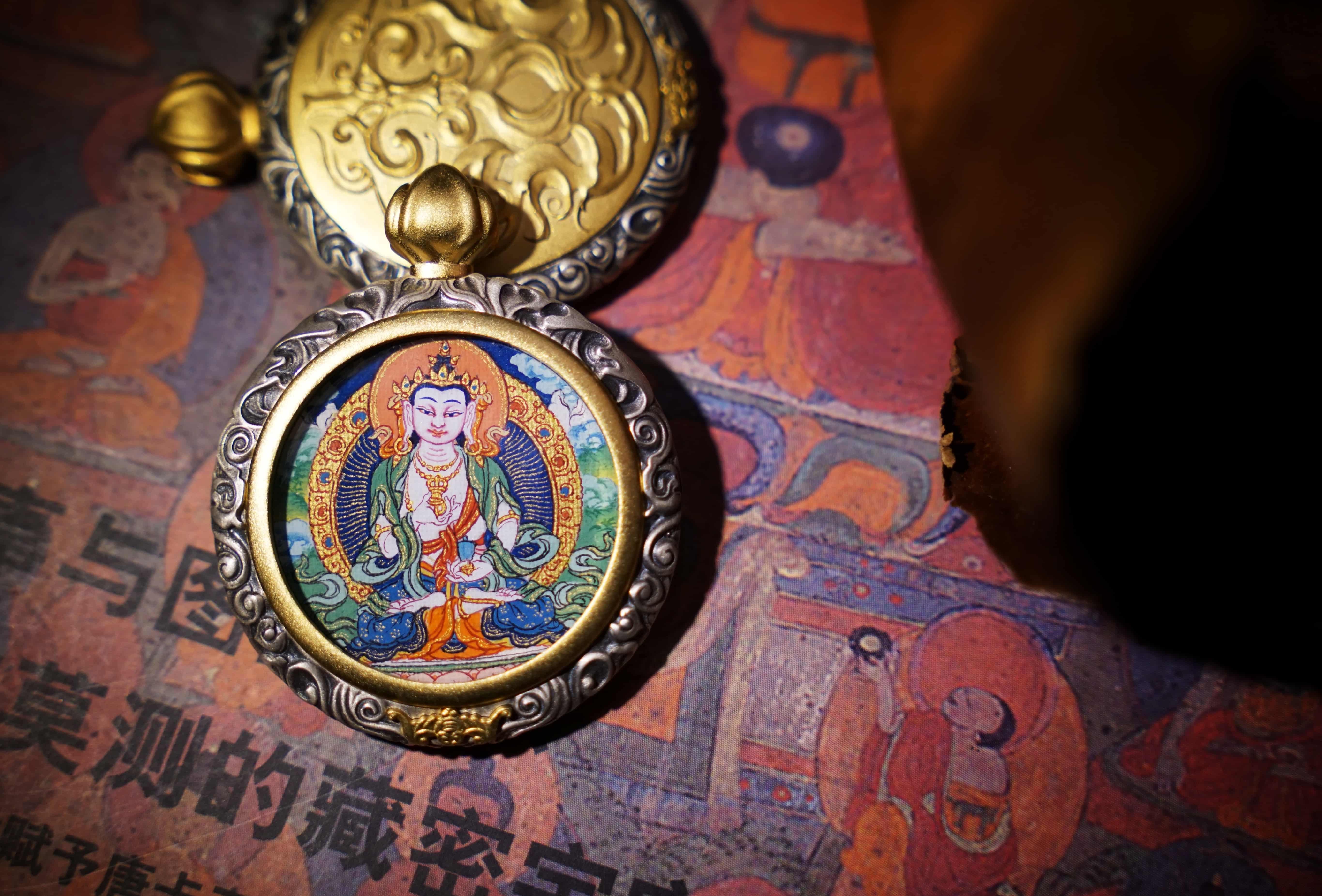 西藏小卡 （圓 2.8cm）925銀措銅工藝嘎烏盒 金剛薩埵