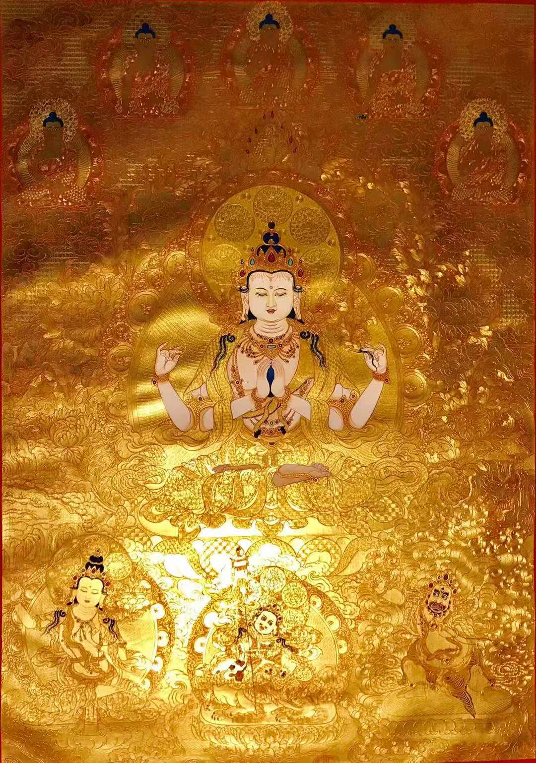 【中國熱貢唐卡藝術】青海第五代金卡大師作品：《四臂觀音》