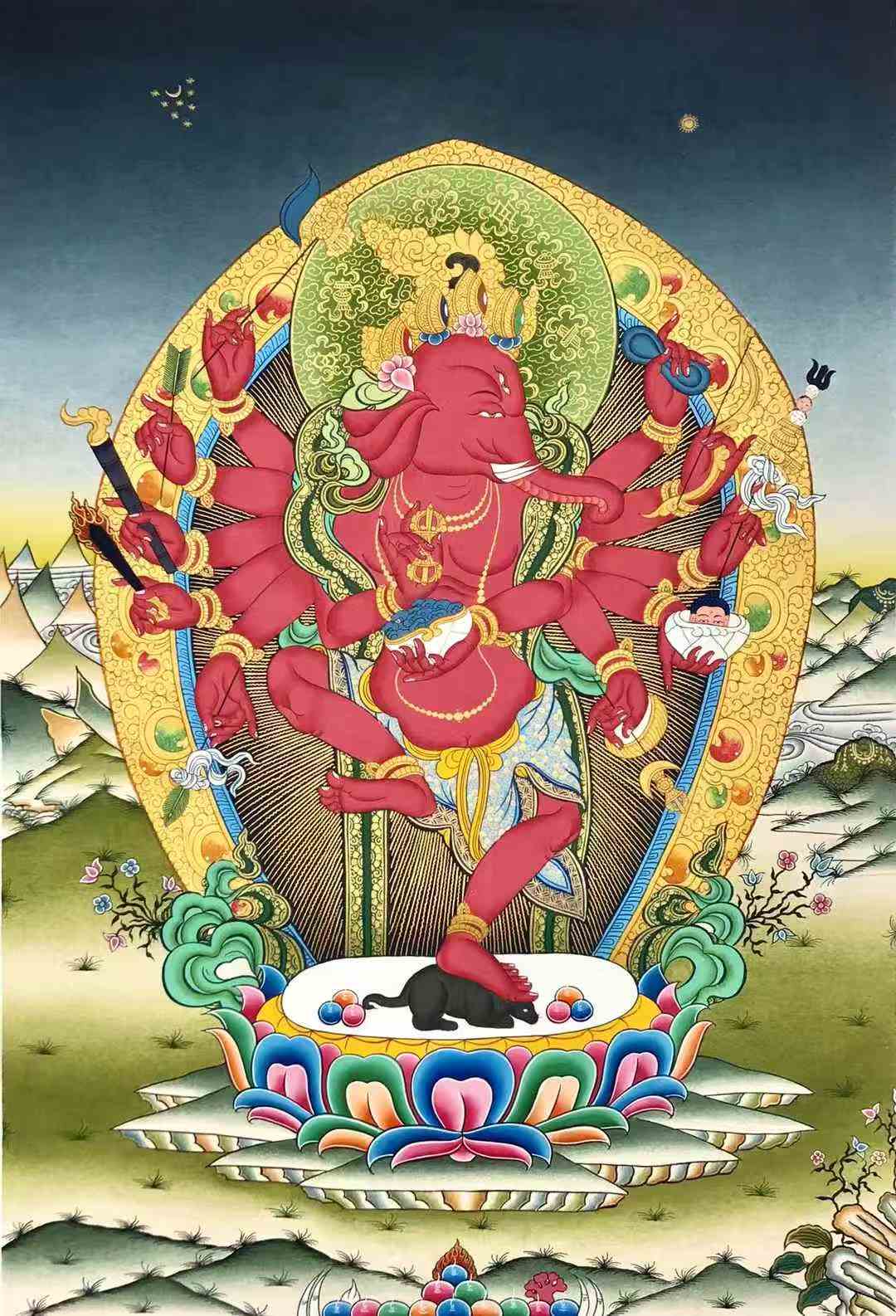 【傳世唐卡】《象鼻財神》收藏首選  作品尺幅70-50左右