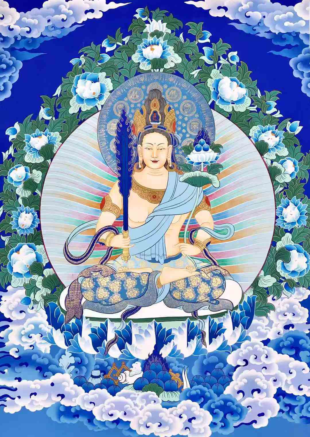 【傳世唐卡】《虛空藏菩薩》尺寸 ：80-50CM左右。