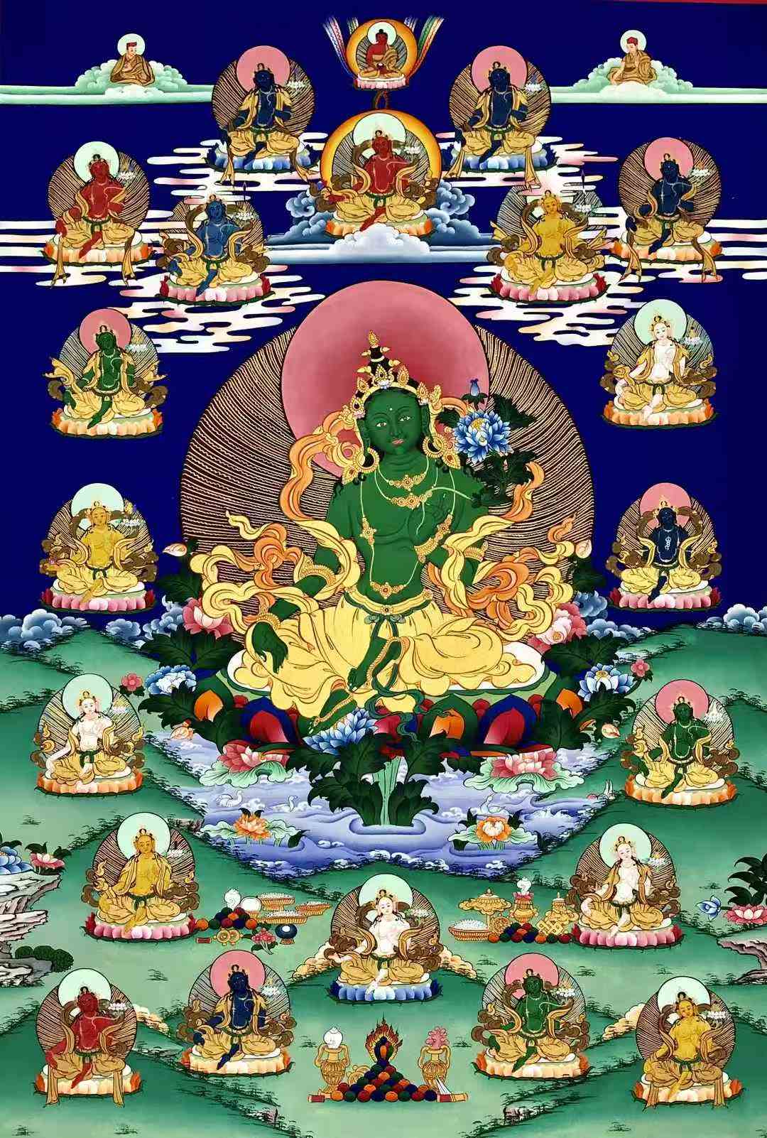 【精品唐卡】收藏級別《二十壹綠度母》收藏首選 作品尺副 80-60CM 左右大尺幅。