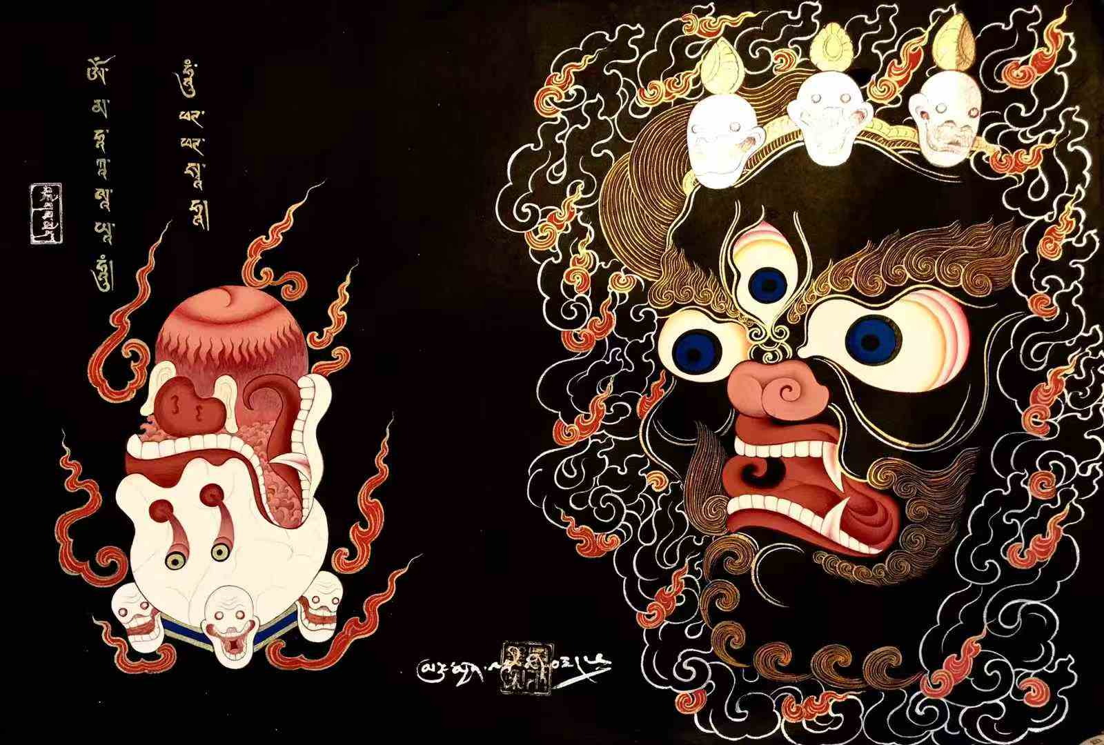 【精品西藏文創唐卡】 精品 西藏藏文化文創《大黑天法相》70-50CM ！