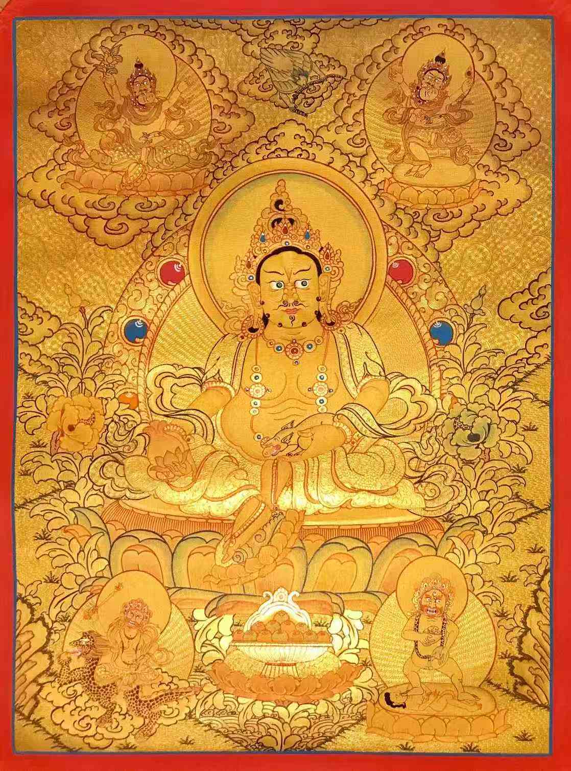 【精品金唐卡】精品純金箔唐卡《五姓黃財神》70-50CM左右 金卡