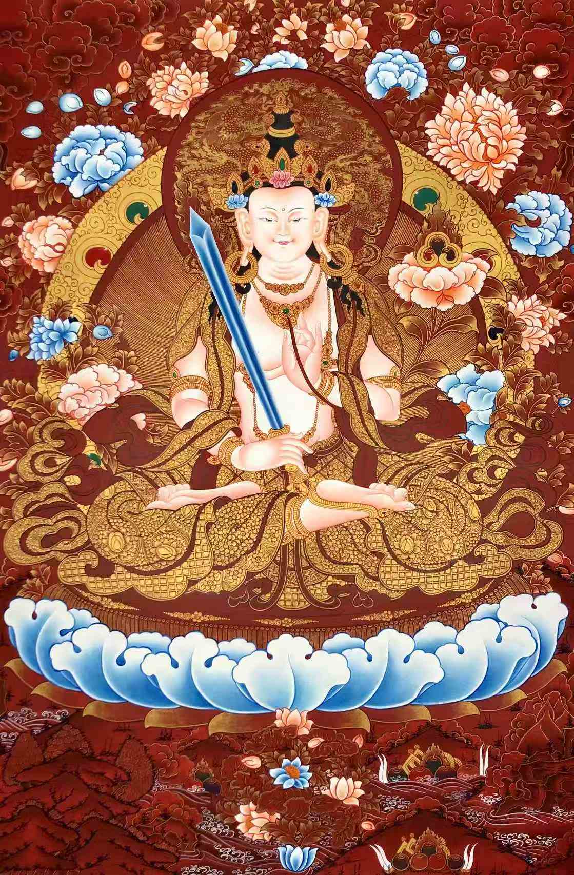 傳世唐卡】《虛空藏菩薩》尺寸 ：80-50CM左右。紅金卡