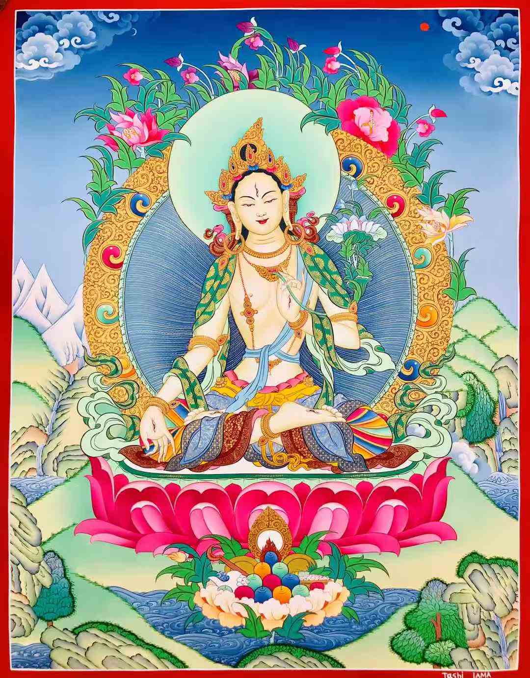 【紮西索朗作品】四國唐卡大賽壹等獎得主紮西索朗作品《白度母》65-50CM 