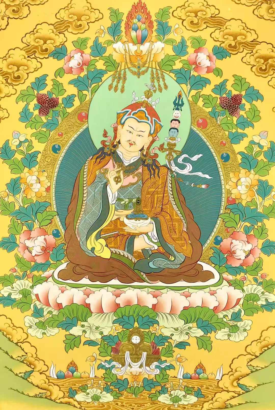 【收藏级精品唐卡】 顶级纯金矿彩唐卡 莲花生大师