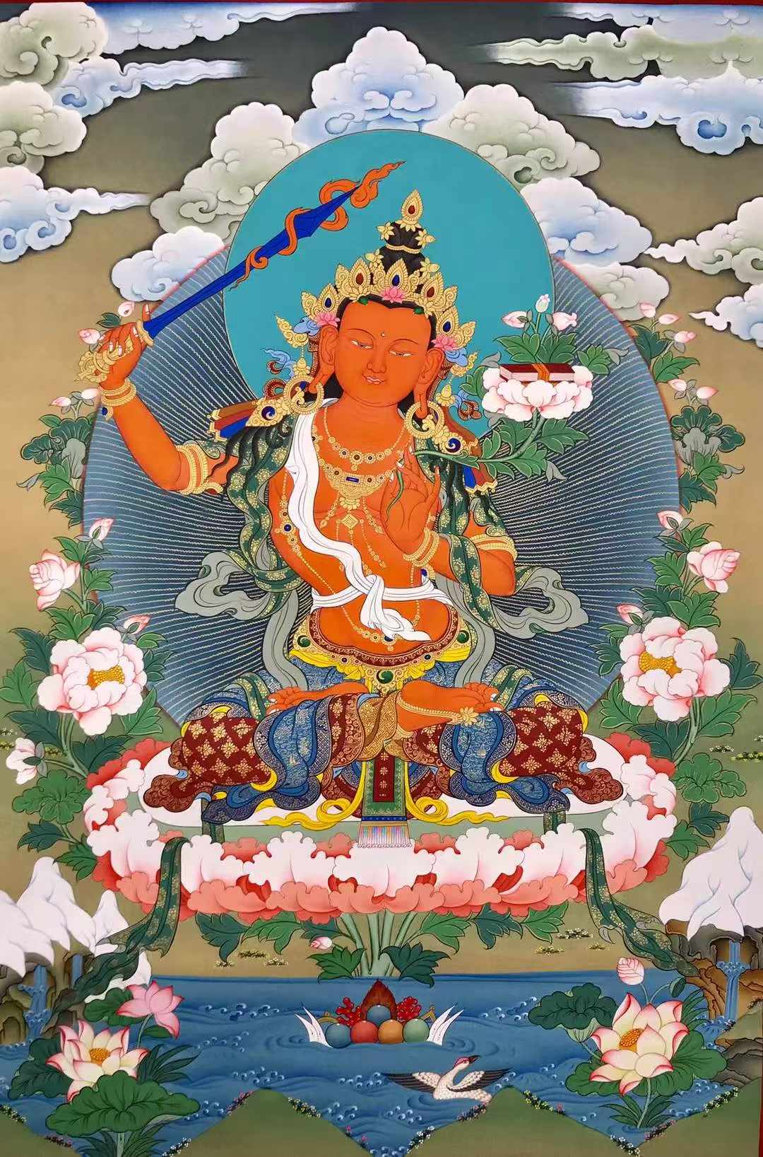 【收藏唐卡】名師純手繪唐卡《文殊菩薩》文殊