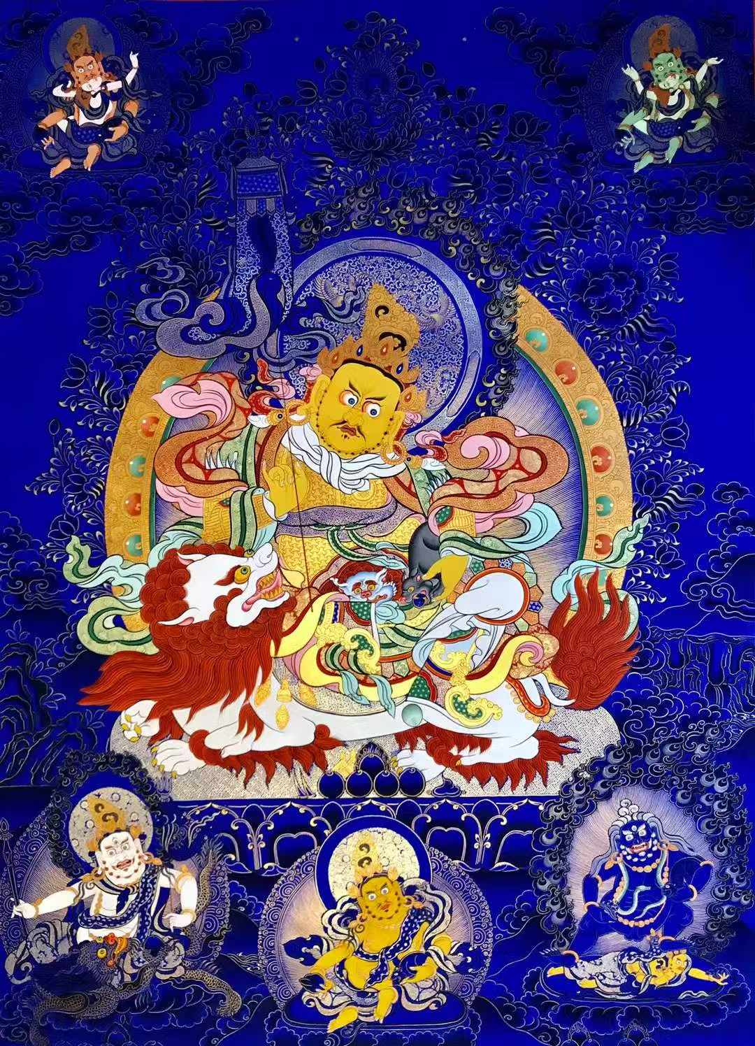 【收藏級中國熱貢唐卡】 《財寶天王》成名熱貢畫師仁青才讓老師繪製！是壹副難得壹見的滿工唐卡作品。