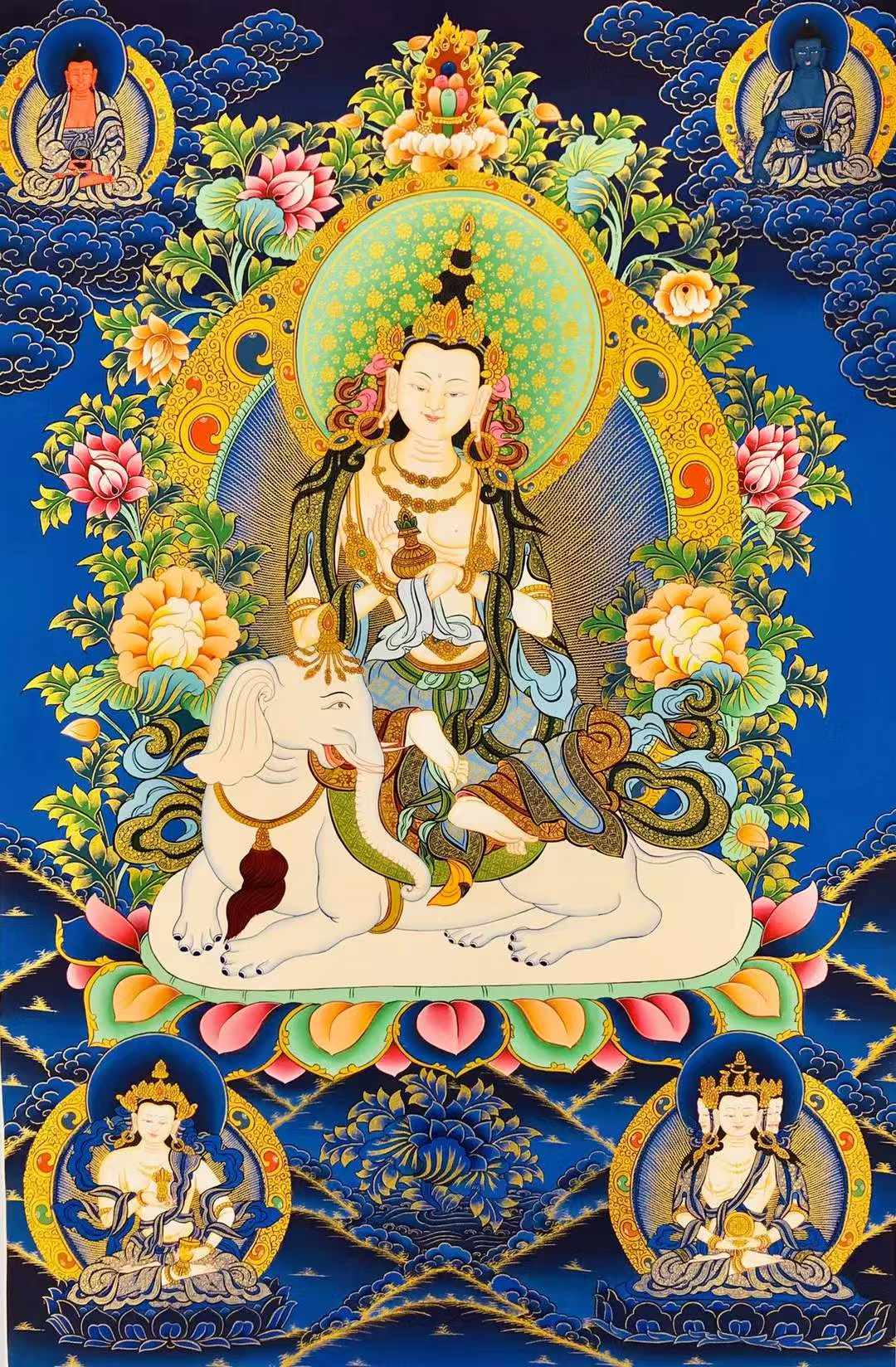 【手繪唐卡】 《普賢菩薩》 80-50CM左右